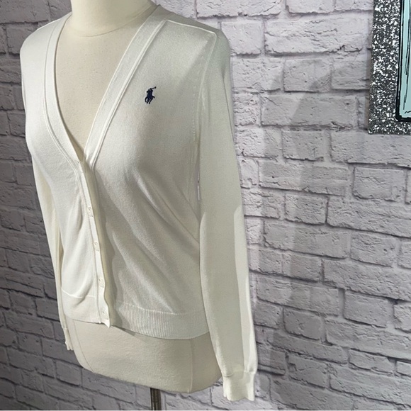 Ralph Lauren Sport Classic White V Neck Button Front Cotton Cardigan Sweater M - Picture 5 of 8